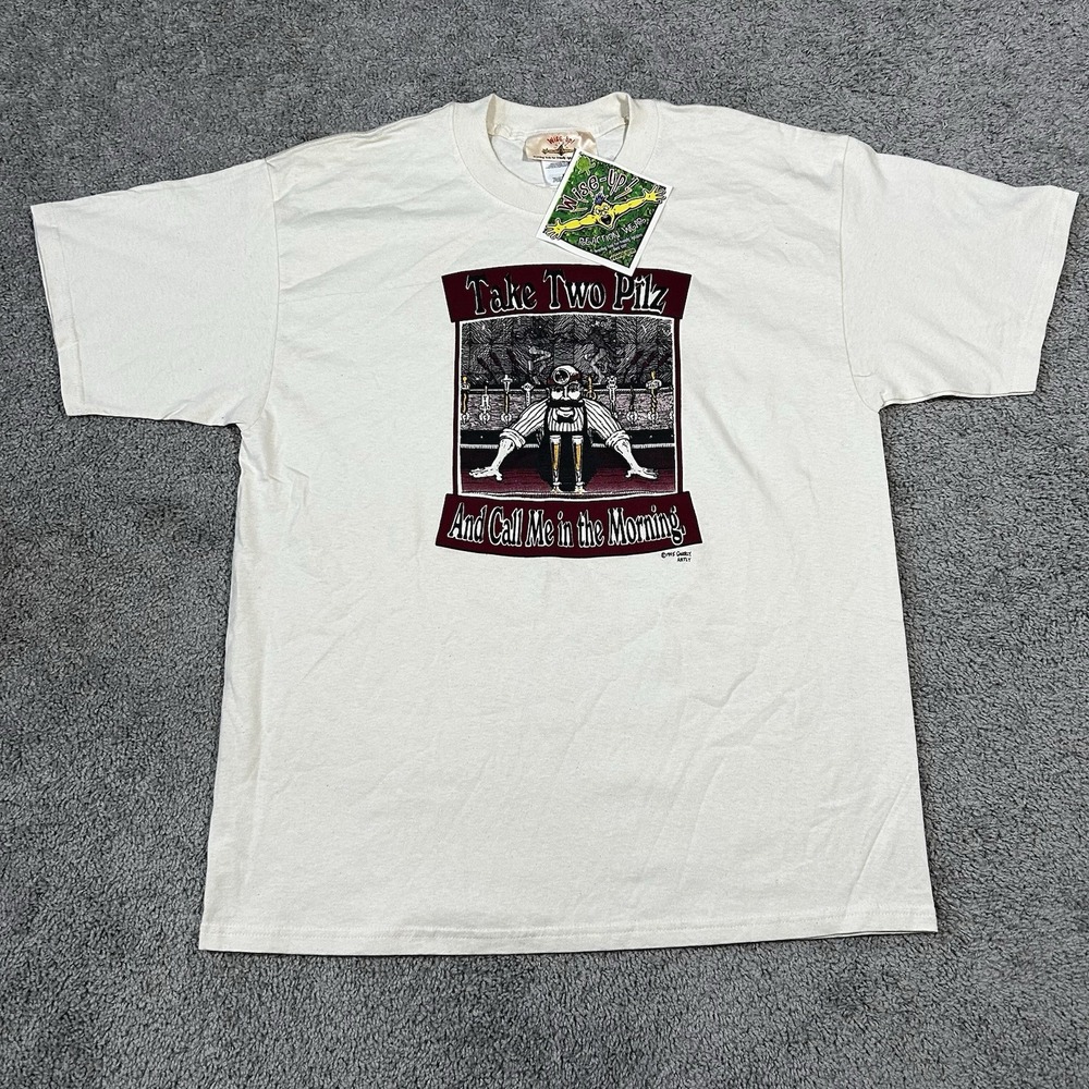 1995 Wise-Up Reaction Wear "Take Two Pilz" Graphic Tee XL Gnarly Arty USA
